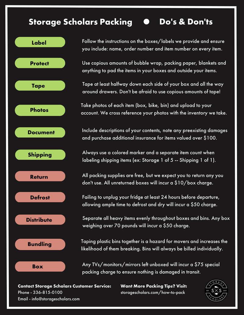 Storage Scholars Packing Instructions